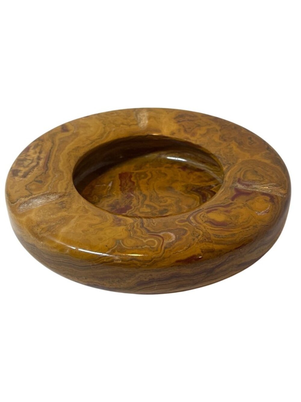 Polished Brown Marble Round Ashtray With Swirl Pattern - 5 Inches Diameter